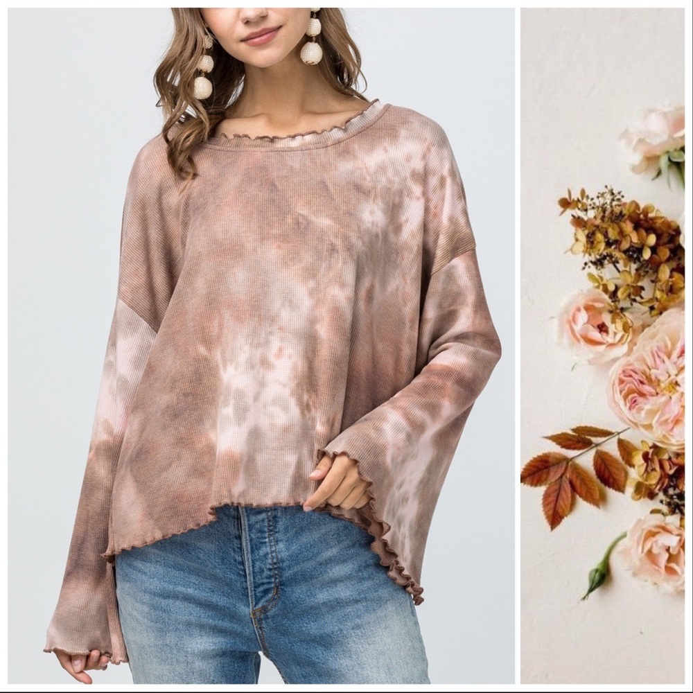 Entro Tie-Dye Goddess Sleeve Waffle Knit Top - Picture 5 of 7